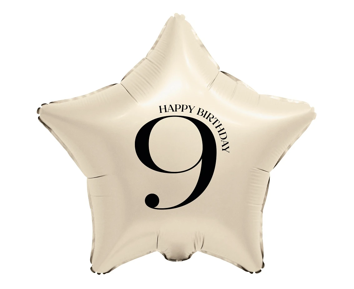 Foil Balloon 18" - Star with Number "9" (creamy)